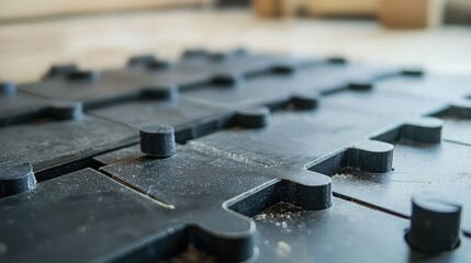 A close-up of tile spacers in action during floor installation