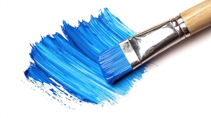 Blue paint brush strokes and strokes isolated on a white background showing artistic expression