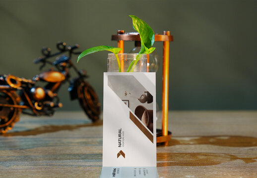 Business Card Mockup Design with Glassand Leaves
