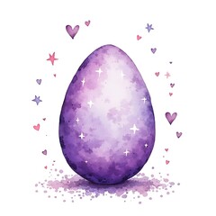 Decorated Egg Watercolor Illustration with Hearts and Stars