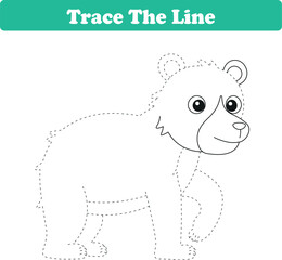 Handwriting Practice. Tracing lines and coloring bear for children. Vector Illustration