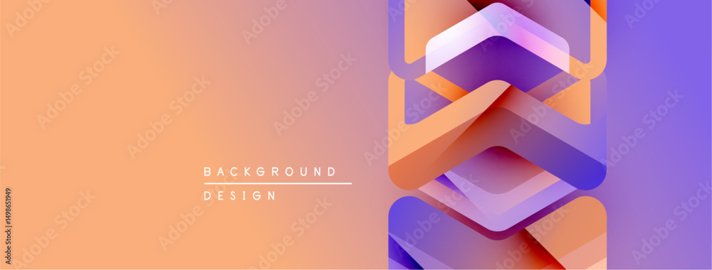 Poster Abstract gradient background. Overlapping ribbons create dynamic visual effect. Peach, purple hues dominate composition. Modern design element.