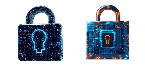 set of Digital lock graphic representations of advanced security. isolated on transparent background