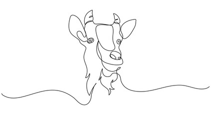 Continuous Line Art of a Smiling Goat Head &ndash;Minimalist Vector Illustration on Isolated Background for Poster Decoration, Farm, and Eid al-Adha