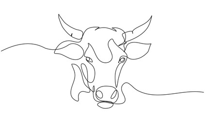 Continuous Line Cow Head Illustration Minimalist Vector on White Background for Business, farm and Eid al-Adha