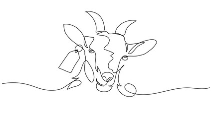 Goat for Sale Continuous Line Art &ndash; Goat Head with Ear Tag Label, Vector Illustration for Poster, Decoration, Farm, and Business