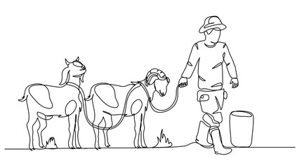 Farmer Carrying Goat from Farm &ndash; Vector Minimalist Illustration for Farming and Livestock 