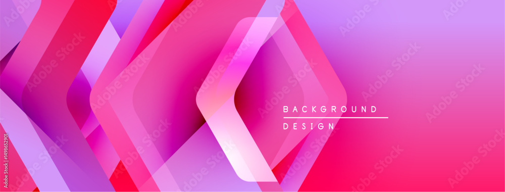 Poster abstract geometric shapes overlap, creating vibrant pink, purple gradients. modern design suggests t