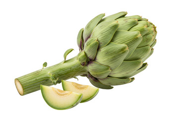 Fototapeta premium Fresh Artichoke with Slices Isolated on Transparent Background