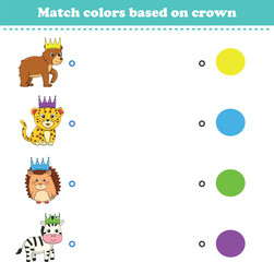 Match the color of the animal's crown. Educational game for color recognition