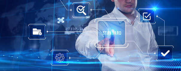 Standard quality control. Certification. Business, technology, internet and networking concept.