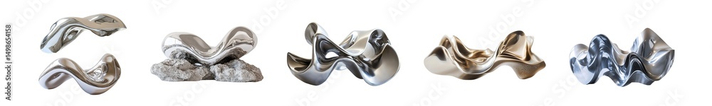 Poster set of abstract design of three sculpted forms. isolated on transparent background
