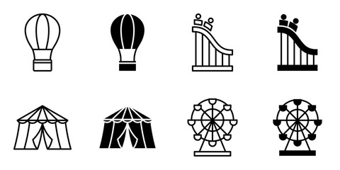 Theme Park, roller coaster icon set