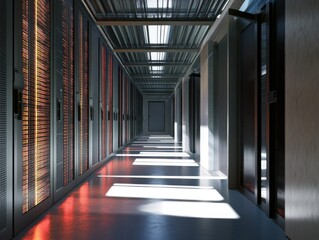 Data Center: A digitalized data center with server racks. 