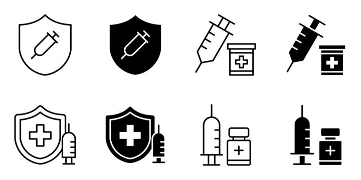 vaccine, vaccination, syringe icon set