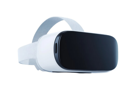 Innovative black and white virtual reality headset with adjustable strap, cut out