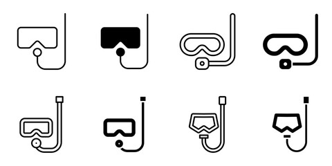 Scuba Diving, snorkeling, goggles icon set