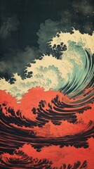 Obraz premium Japanese wood block print illustration of hurricane painting outdoors nature.