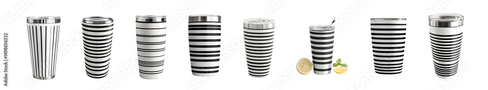 Poster set of multiple cylindrical shapes arranged in a horizontal row. isolated on transparent background