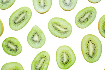 Fototapeta premium Kiwi fruit slices seamless pattern on white background