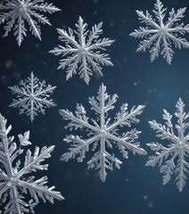 Elegant silver snowflakes on a blue background, perfect for winter holiday designs ,  frozen,  festive
