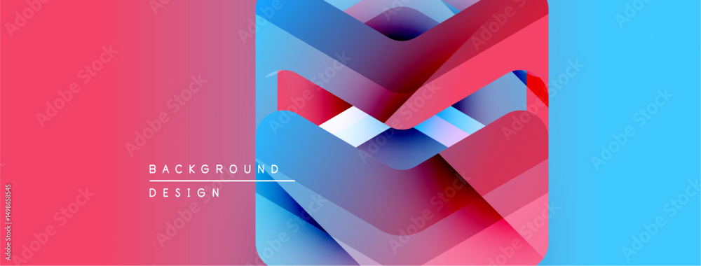 Poster abstract geometric shapes, vibrant colors, modern design. pink, blue gradients create dynamic visual