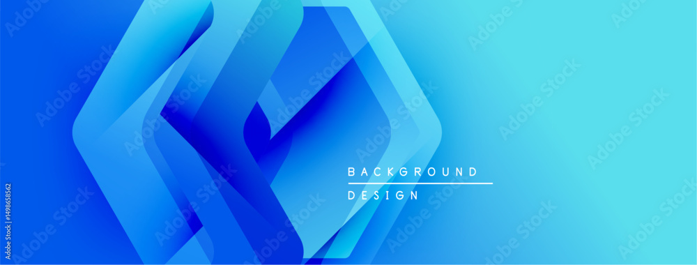 Poster abstract blue design features layered geometric shapes. gradient hues create depth, modern aesthetic
