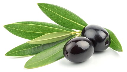black olives with leaves isolated