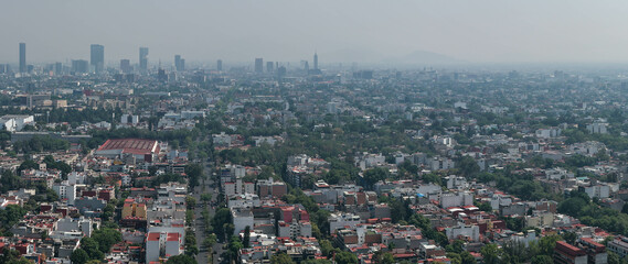 Panoramic survey of Coyoacan's historic and modern districts
