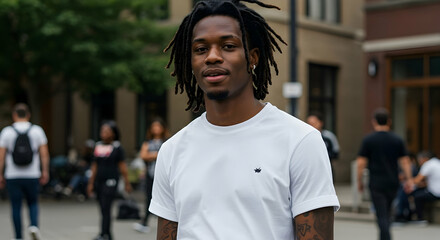 Confident Young Man in White TShirt Urban Street Style Portrait