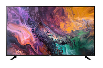 Smart led tv ultra hd hdr television with colorful abstract art display screen on transparent background
