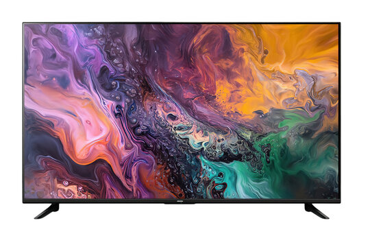 Smart led tv ultra hd hdr television with colorful abstract art display screen on transparent background