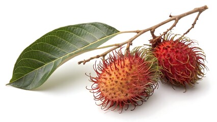 Red exotic rambutan, fresh tropical fruit isolated on white