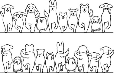 happy cartoon dogs walking, from front and back