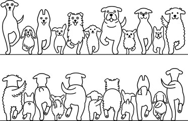 happy cartoon dogs walking, from front and back