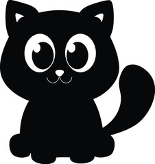 Cute Cartoon Black Cat Silhouette Illustration