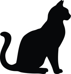 Black Cat Silhouette Sitting Profile View Graphic