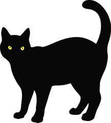 Black Cat Silhouette Standing Alertly on White Background