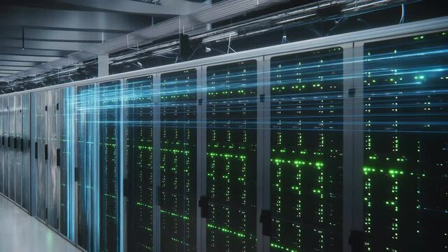Digital Data Flow in a Futuristic Server Room