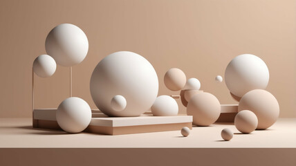 Abstract Beige and White Sphere Composition
