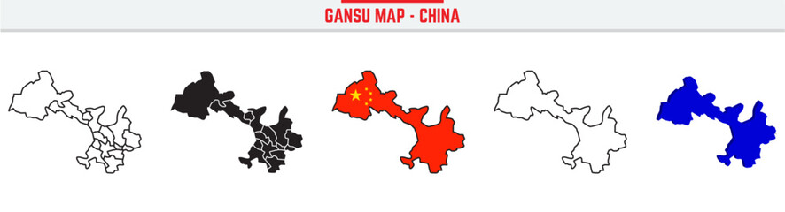 Gansu Province Map Outline with China Inset – 3D Gansu Map Outline and Filled Vector Design