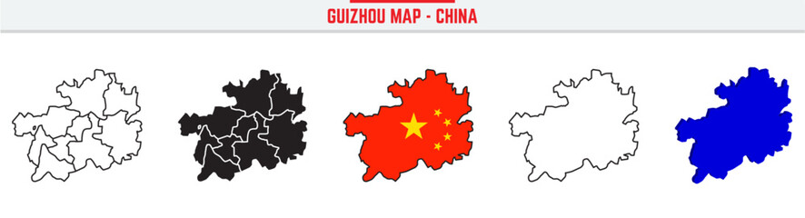 Guizhou Province Map Outline with China Inset – 3D Guizhou Map Outline and Filled Vector Design