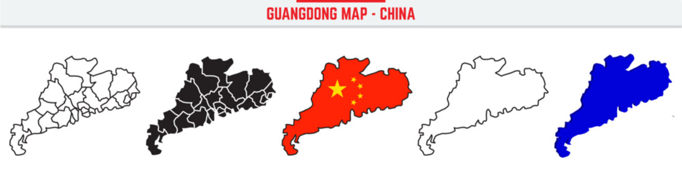 Guangdong Province Map Outline with China Inset &ndash; 3D Guangdong Map Outline and Filled Vector Design