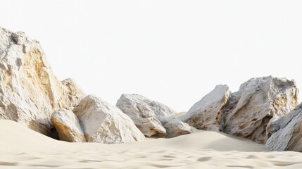 Desert Landscape with Light Sand and Large Rocky Formations
