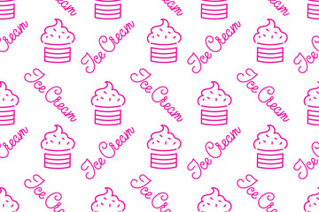 Colorful ice cream pattern featuring various designs with playful elements in pink hues