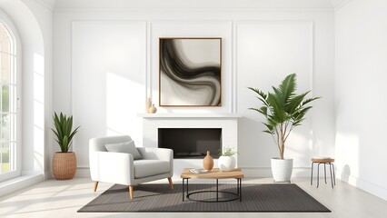 Minimalist, modern, contemporary, interior design, living room, white, clean, bright, airy, spacious, elegant, chic, serene, tranquil, peaceful, comfortable, inviting, armchair, single sofa, accent ch