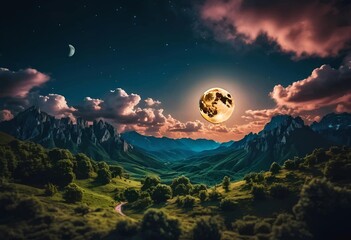 Beautiful and Peaceful Nature Scenery Illustration Landscape Countryside Tranquil Vibrant and Colorful