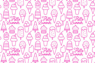 Bright and cheerful pattern featuring various ice cream treats and summer themes