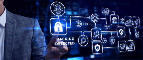 Hacking Detected. Concept meaning activities that seek to compromise affairs are exposed Entering...