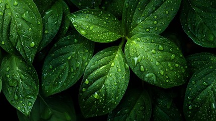 Fresh Leaves Texture with Rain Droplets : Suitable for Be Used as Background and Content in Any Project (Print, Graphic Design, Blog Posts, Social Media Posts or Website Related to Environment Theme)